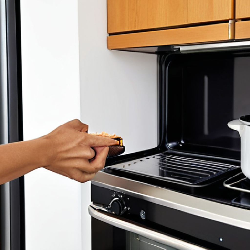 A bright, modern kitchen interior. A person is efficiently using multiple common kitchen appliances: one hand quickly closing a refrigerator door after grabbing an item, another hand turning off a rice cooker while it's still steaming, and a small toaster oven being used instead of a large oven. Emphasize smart energy use and the concept of "residual heat" with subtle steam trails from a pot on the stove. The scene should convey a sense of purposeful action and energy saving.